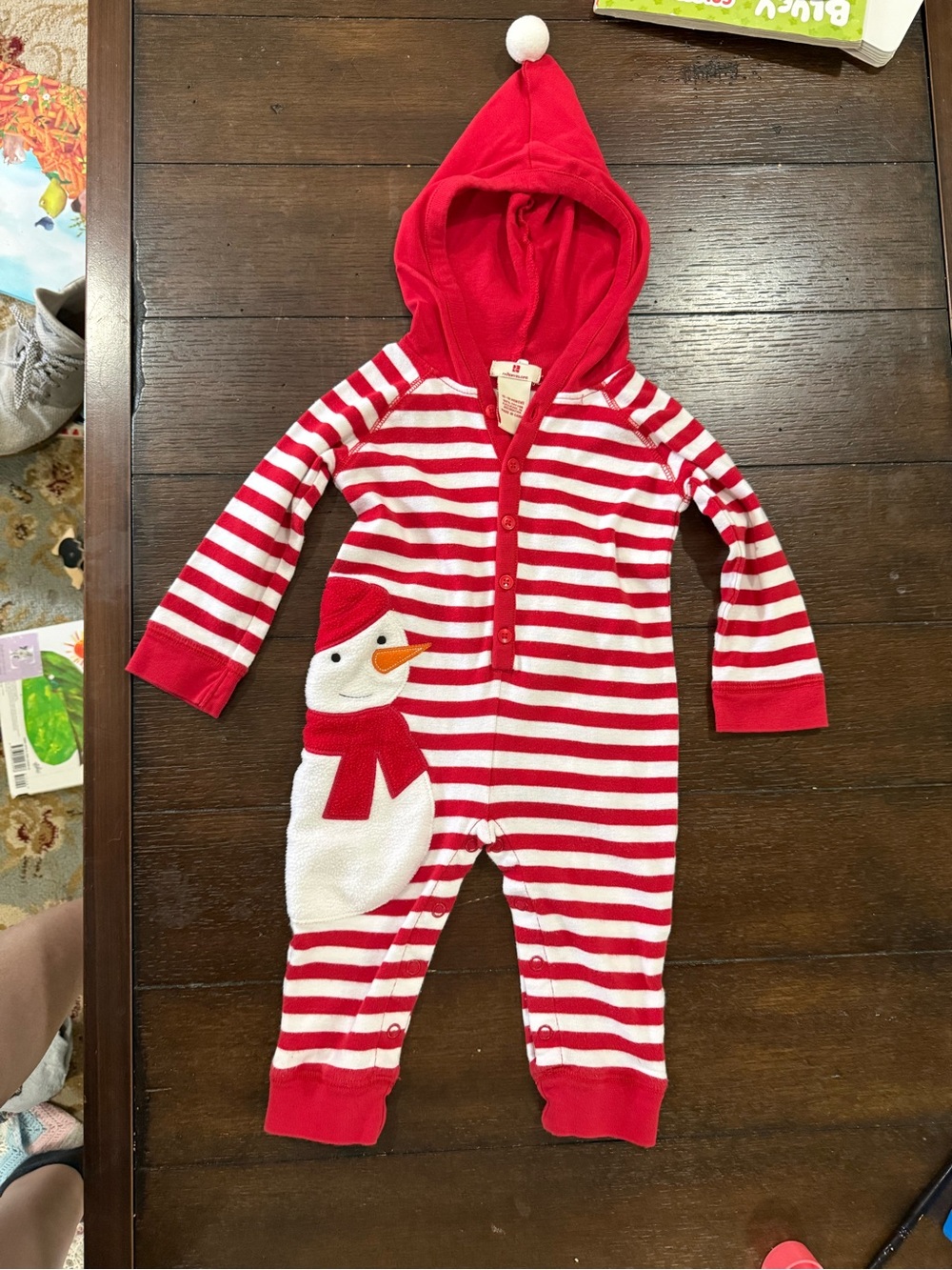 Red Envelope Red & White Striped Snowman Hooded One-Piece